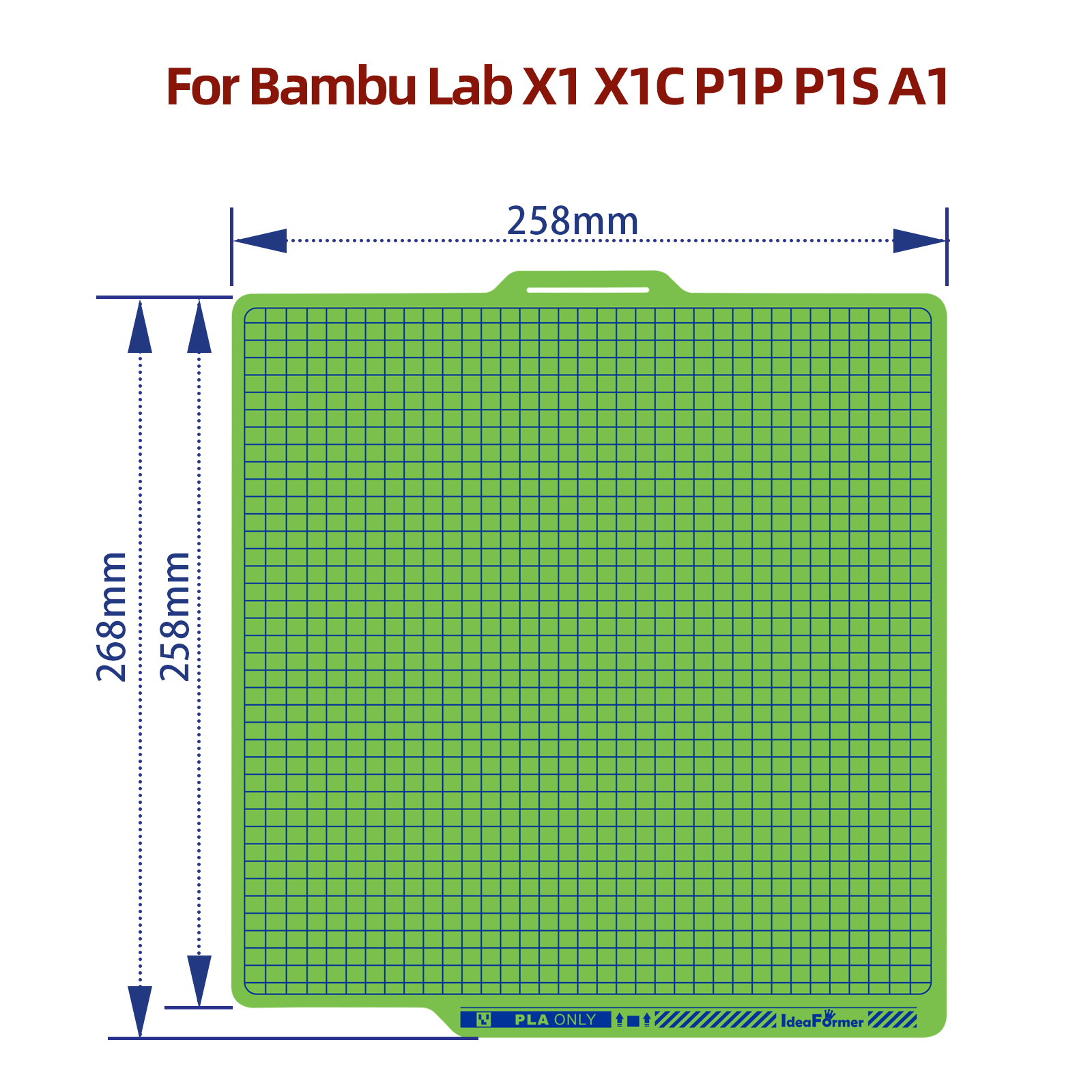 IdeaFormer Low-Temperature Build Plate For Bambu Lab P1P/P1S/X1C/X1/X1E/A1, 257×257mm Cold Plate For Bambu Series Printer