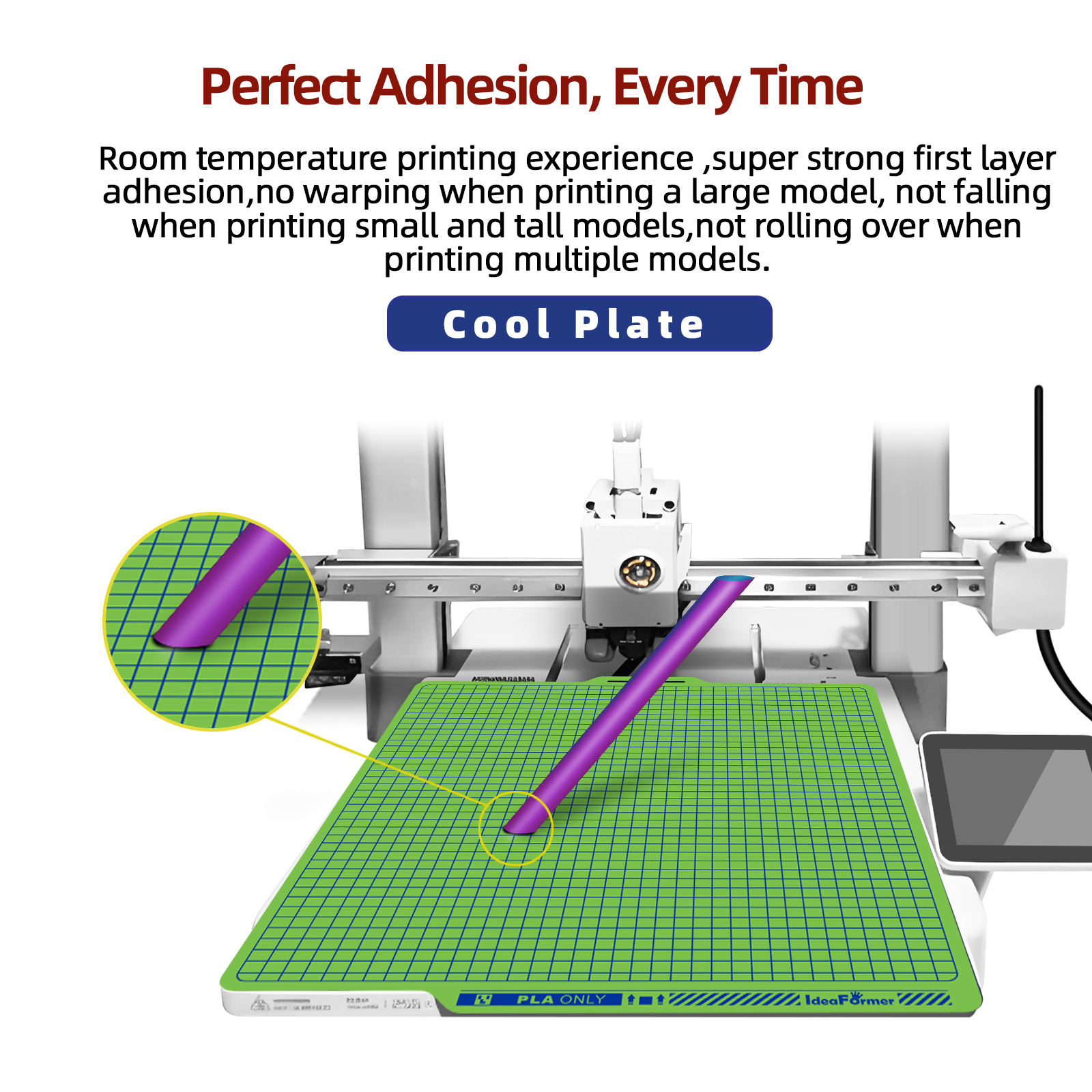 IdeaFormer Low-Temperature Build Plate For Bambu Lab P1P/P1S/X1C/X1/X1E/A1, 257×257mm Cold Plate For Bambu Series Printer
