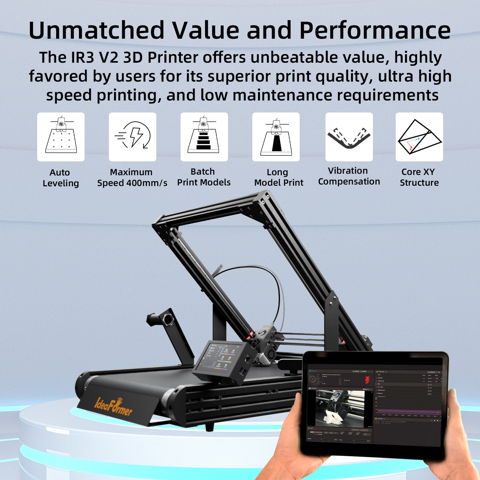 IdeaFormer IR3 V2 Limited Second-hand Machines，Infinite Z-Axis Steel Conveyor Belt 3D Printer，Shipping to US Addresses only