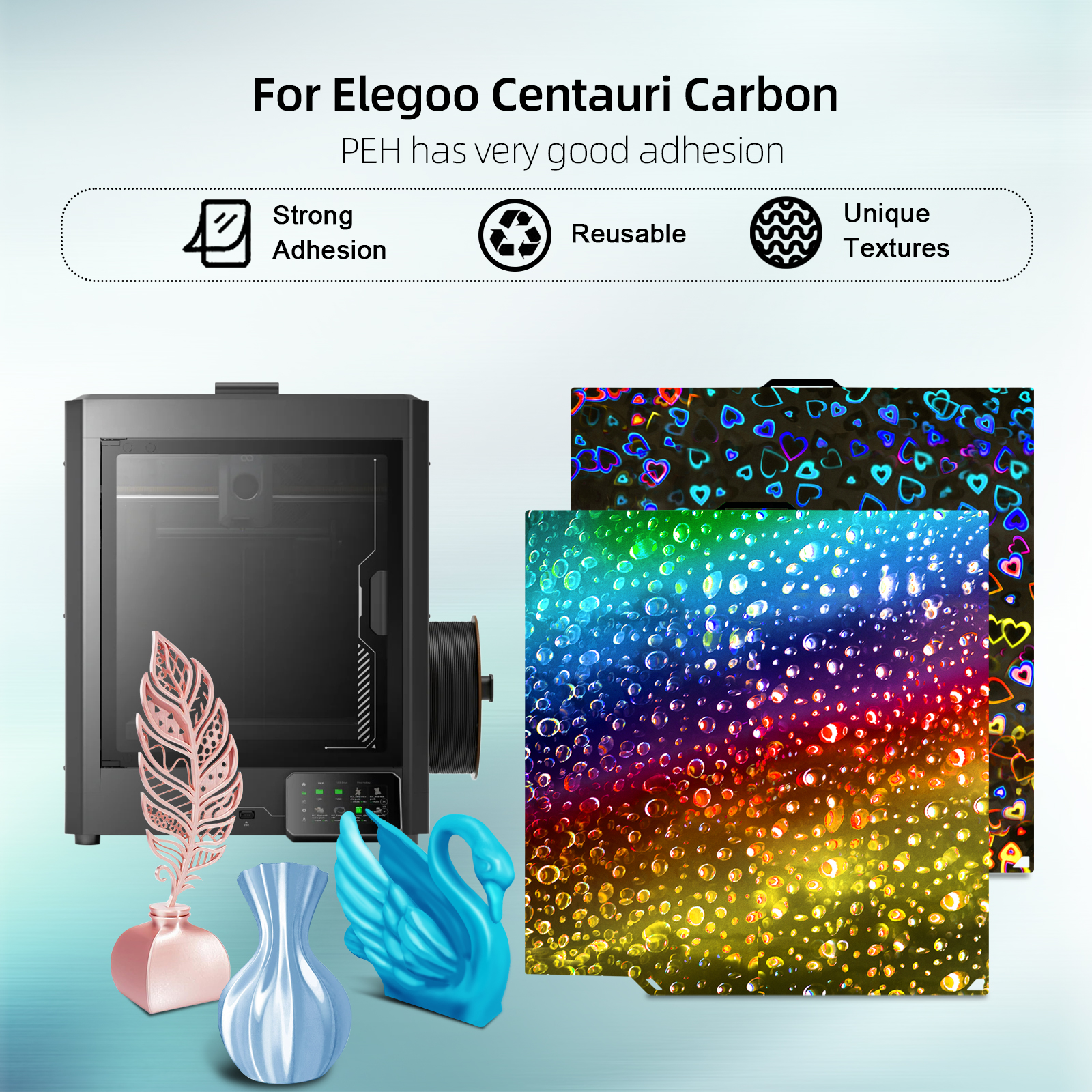 IdeaFormer Smooth Build Plate, Sweetheart+Waterdrop Spring Steel Spring Steel Build Plate for Elegoo Centauri Carbon 3D Printer
