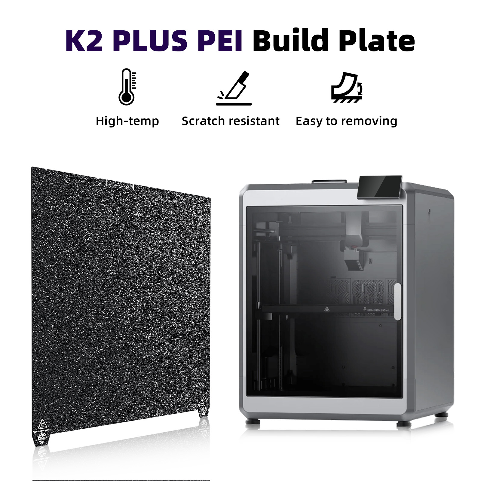 IdeaFormer Double-Sided Textured PEI Printing Sheet， Black PEI Plate Spring Steel Build Plate For Creality K2 Plus