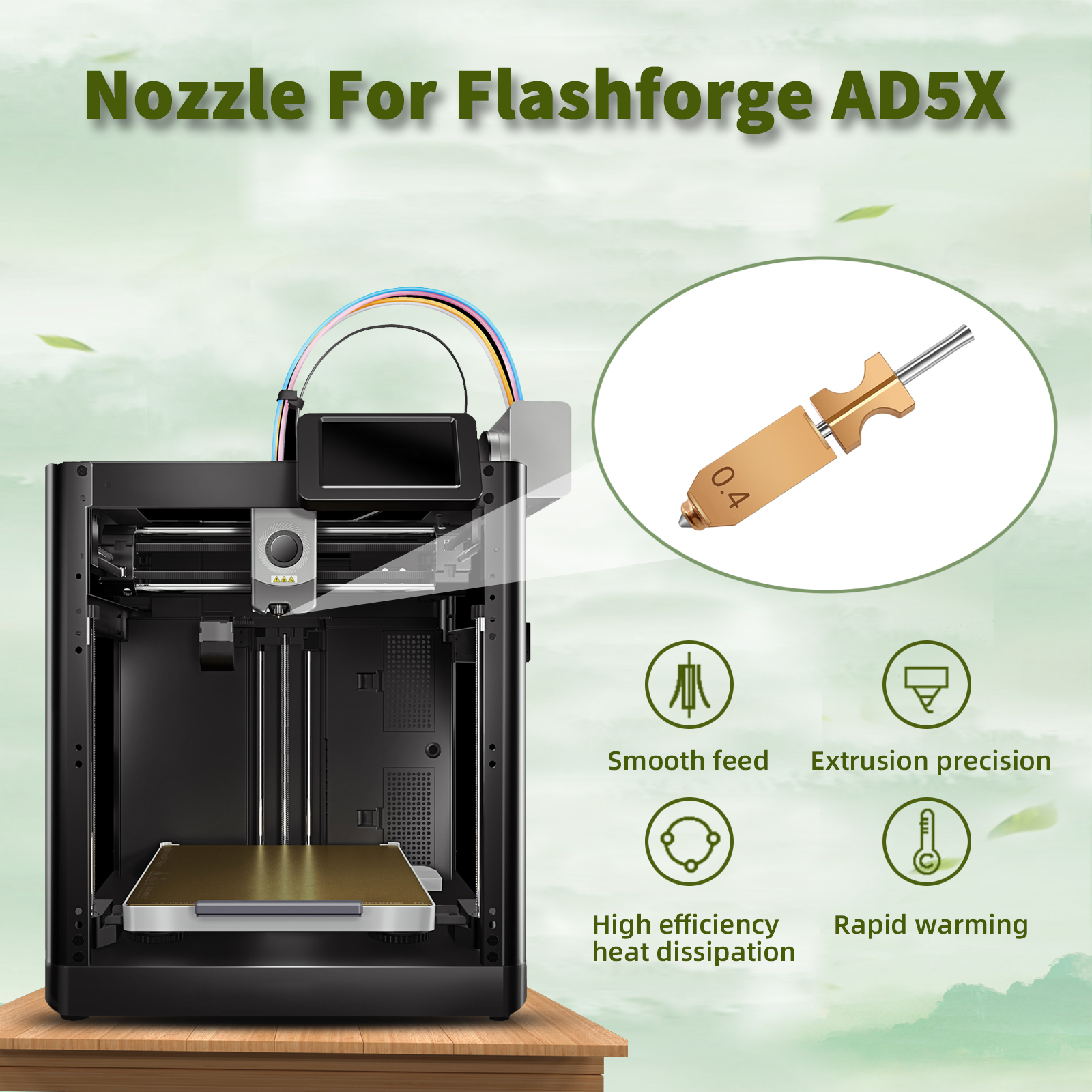 IdeaFormer 2Pcs Integrated Nozzles for Flashforge AD5X, Upgrade Bimetal Hotend Nozzle Replacement Copper Alloy + Hardened Steel Nozzle for AD5X