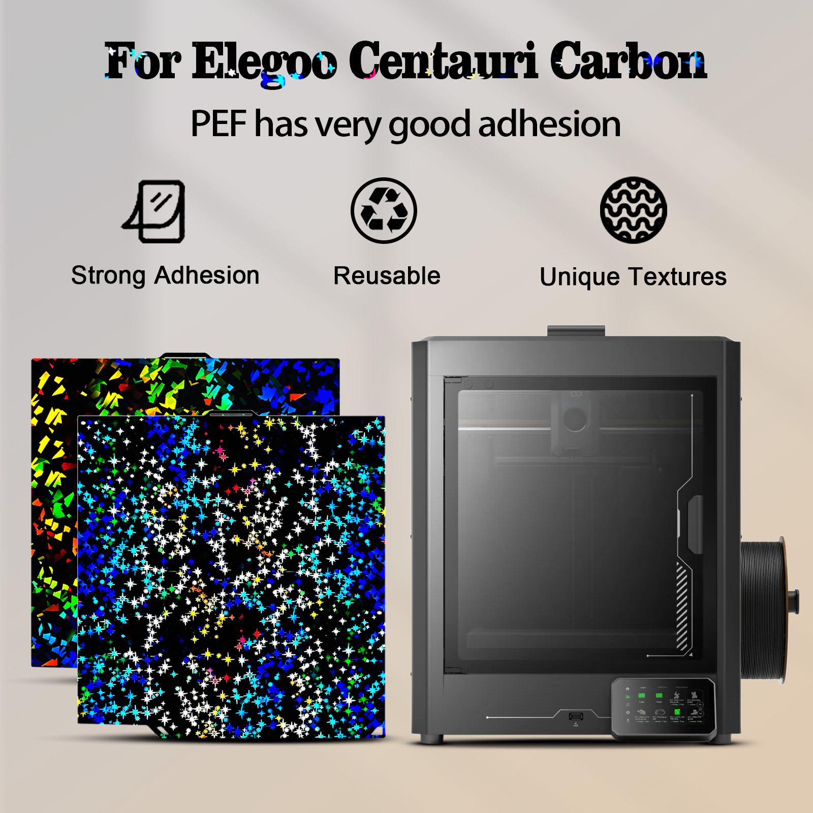IdeaFormer Rainbow Confetti PEF+Galaxy PEY Spring Steel Build plate, 260*271mm Sheet for Elegoo Centauri Carbon 3D Printer